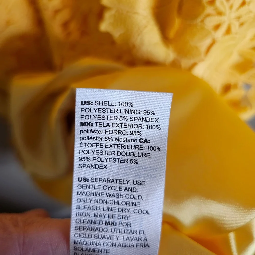 White House Black Market Yellow Floral Giupure 3D‎ Lace Sheath Dress Size 6 - Picture 10 of 10